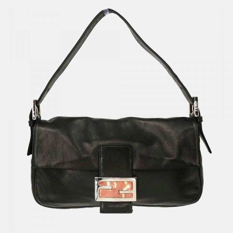 Pre Owned Fendi Black Leather Baguette Handbag