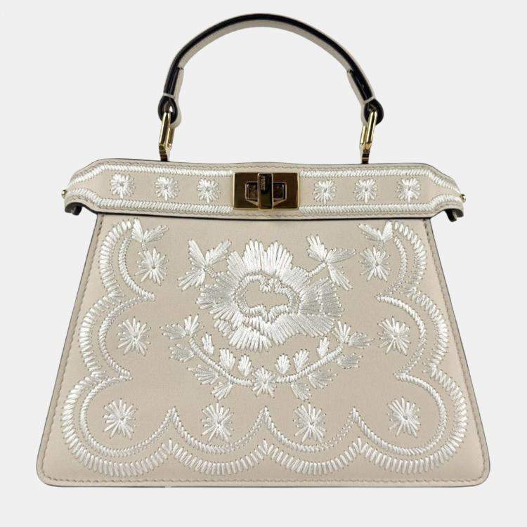 Pre Owned Fendi Peekaboo I See U Petite Leather Shoulder Bag In Light Beige