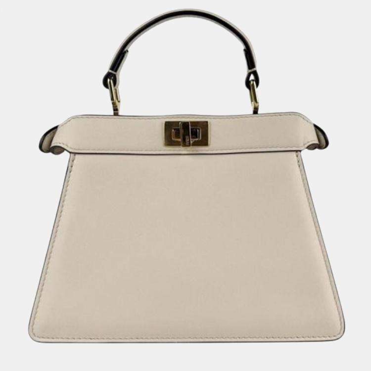 Pre Owned Fendi Peekaboo I See U Petite Leather Shoulder Bag In Light Beige