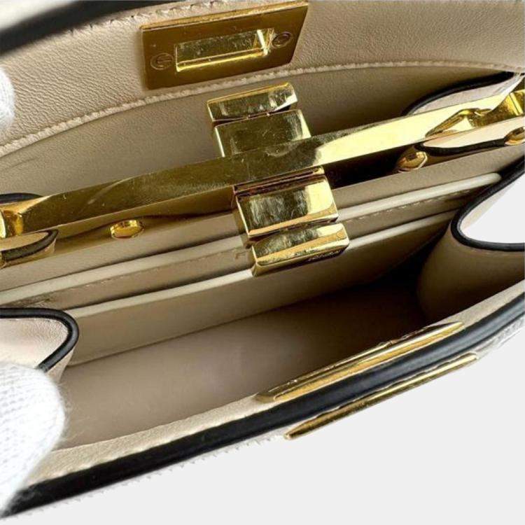 Pre Owned Fendi Peekaboo I See U Petite Leather Shoulder Bag In Light Beige