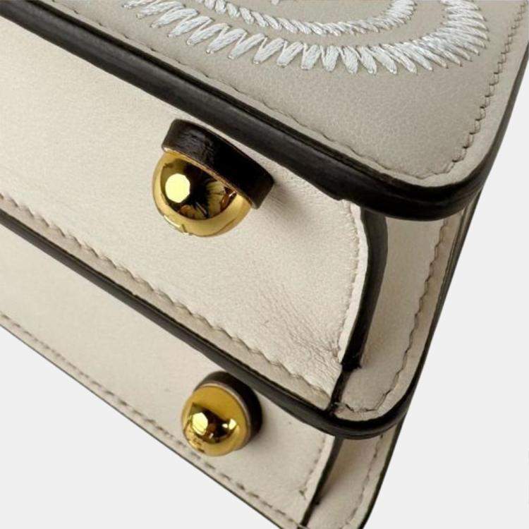 Pre Owned Fendi Peekaboo I See U Petite Leather Shoulder Bag In Light Beige