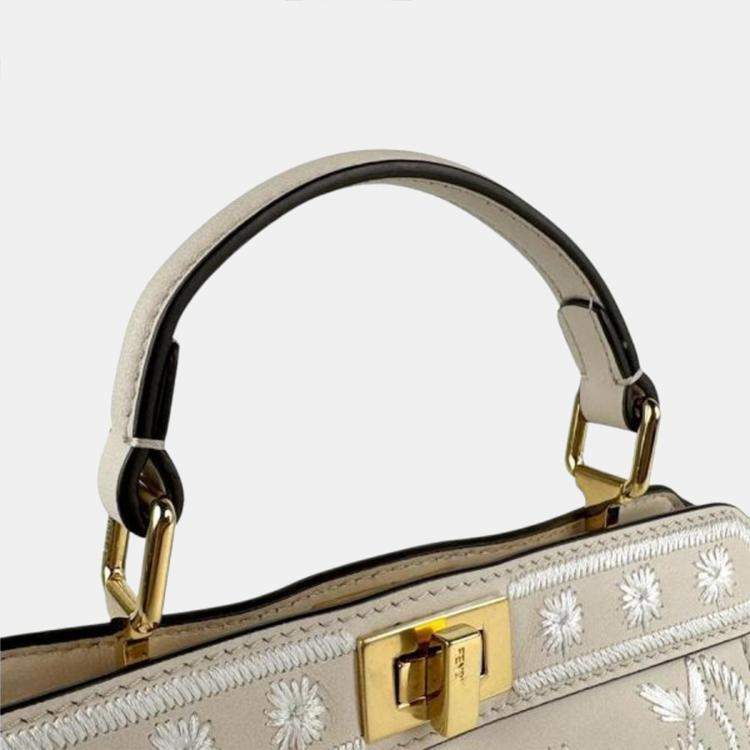 Pre Owned Fendi Peekaboo I See U Petite Leather Shoulder Bag In Light Beige