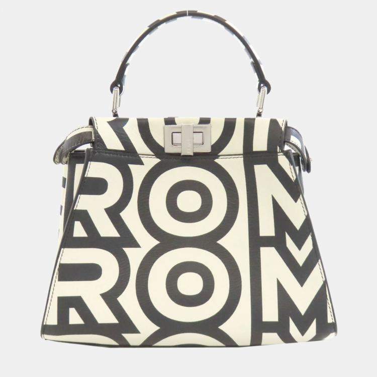 Pre Owned Fendi Peekaboo Black/White Calfskin Handbag