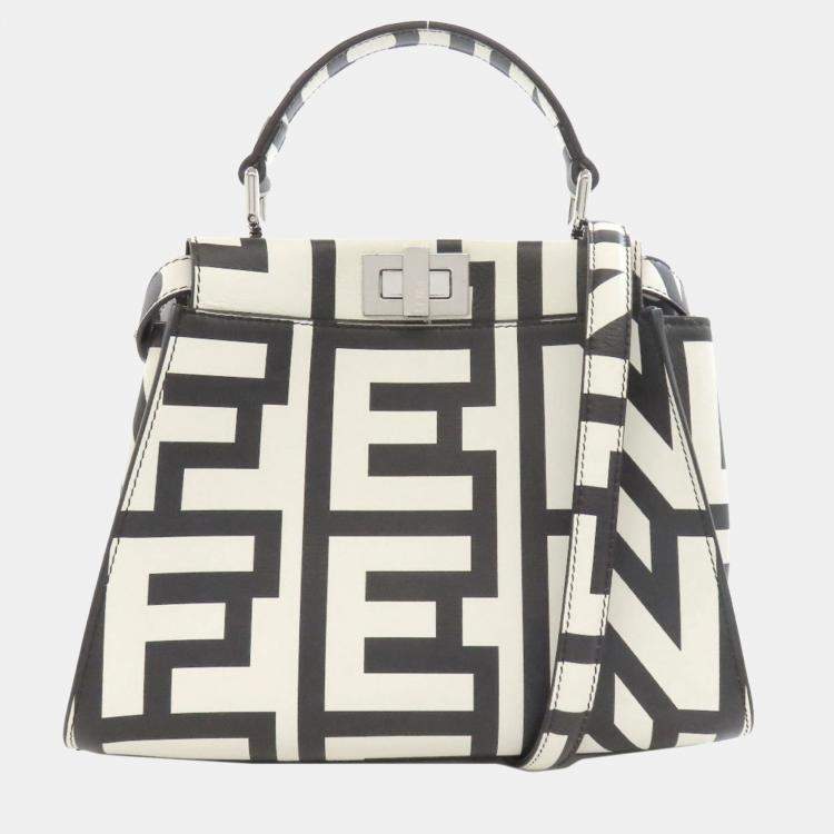Pre Owned Fendi Peekaboo Black/White Calfskin Handbag