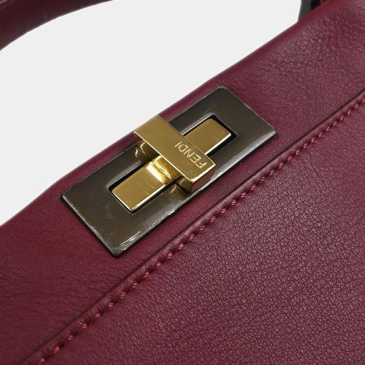 Pre Owned Fendi Bordeaux Leather Peekaboo 2way Handbag