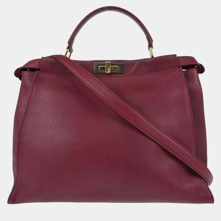 Pre Owned Fendi Bordeaux Leather Peekaboo 2way Handbag