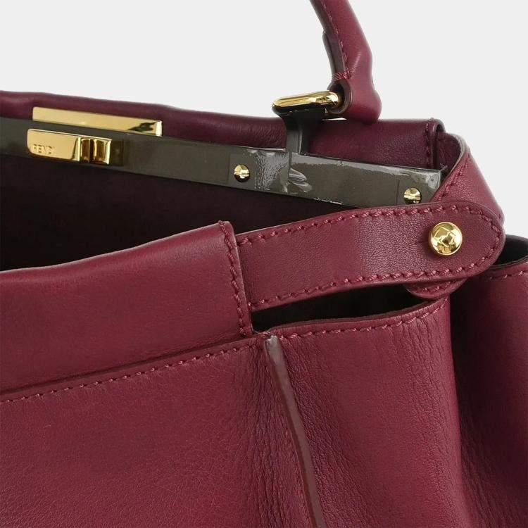 Pre Owned Fendi Bordeaux Leather Peekaboo 2way Handbag