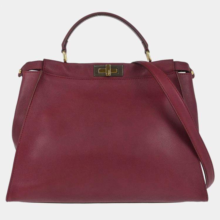 Pre Owned Fendi Bordeaux Leather Peekaboo 2way Handbag