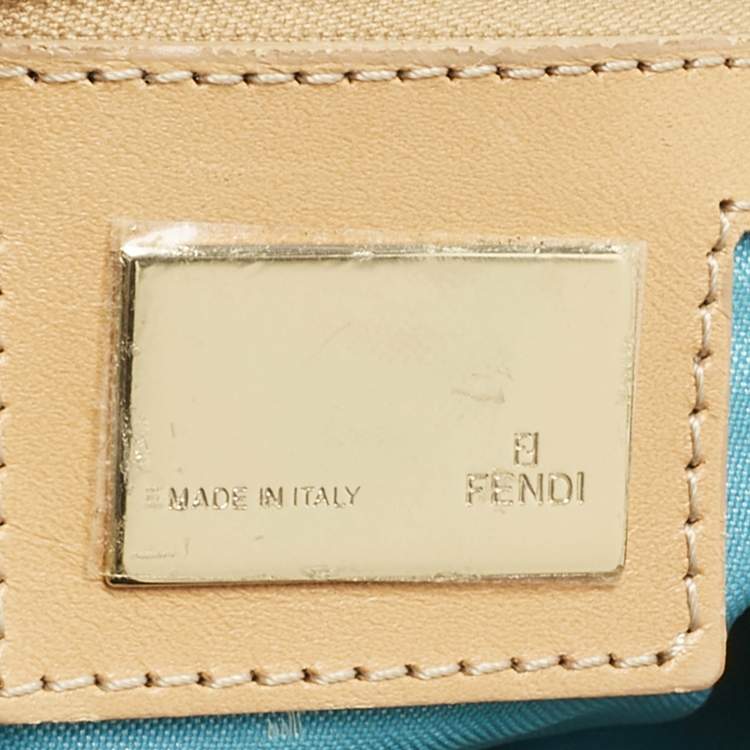 Pre Owned Fendi Metallic Blue/Beige Zucchino Canvas Double Flap Baguette Bag