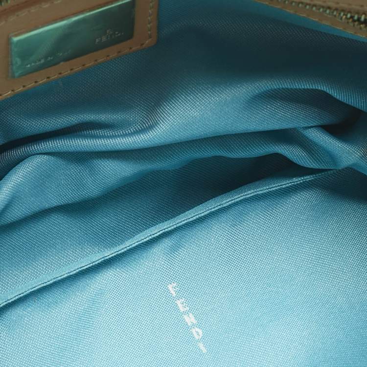 Pre Owned Fendi Metallic Blue/Beige Zucchino Canvas Double Flap Baguette Bag