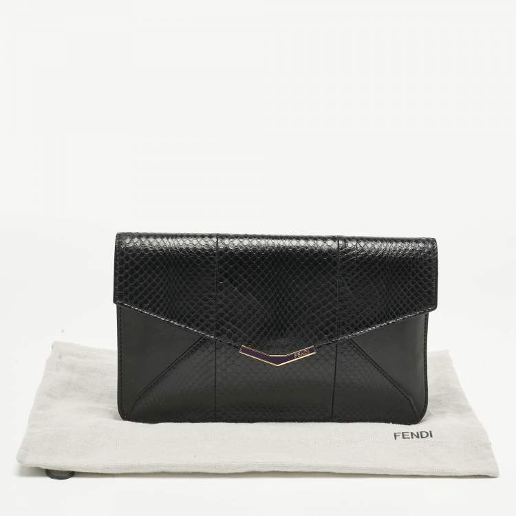 Pre Owned Fendi Black Leather and Snakeskin 2Jours Envelope Clutch
