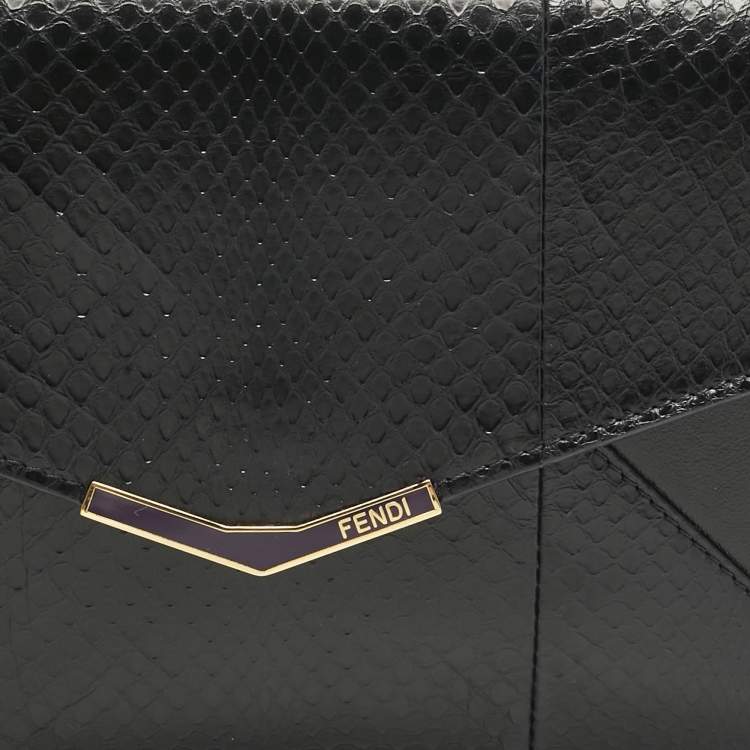 Pre Owned Fendi Black Leather and Snakeskin 2Jours Envelope Clutch