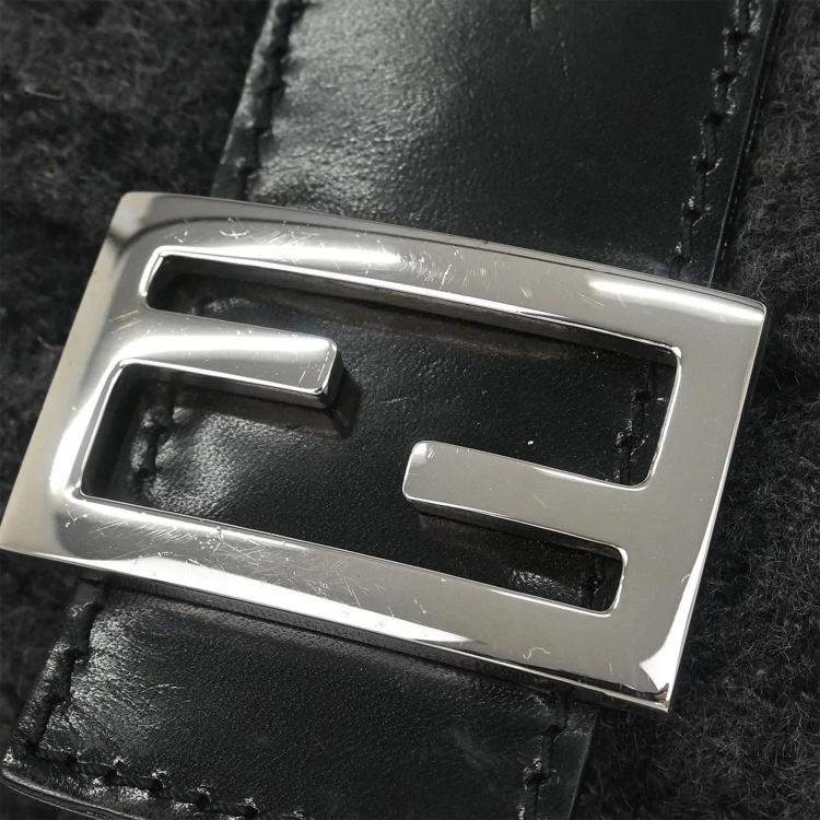 Pre Owned Fendi Gray Wool Zucca Baguette Handbag
