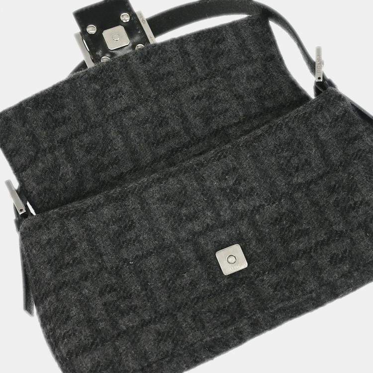 Pre Owned Fendi Gray Wool Zucca Baguette Handbag