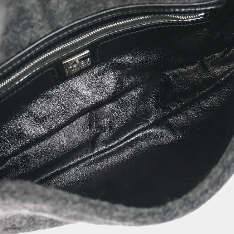 Pre Owned Fendi Gray Wool Zucca Baguette Handbag