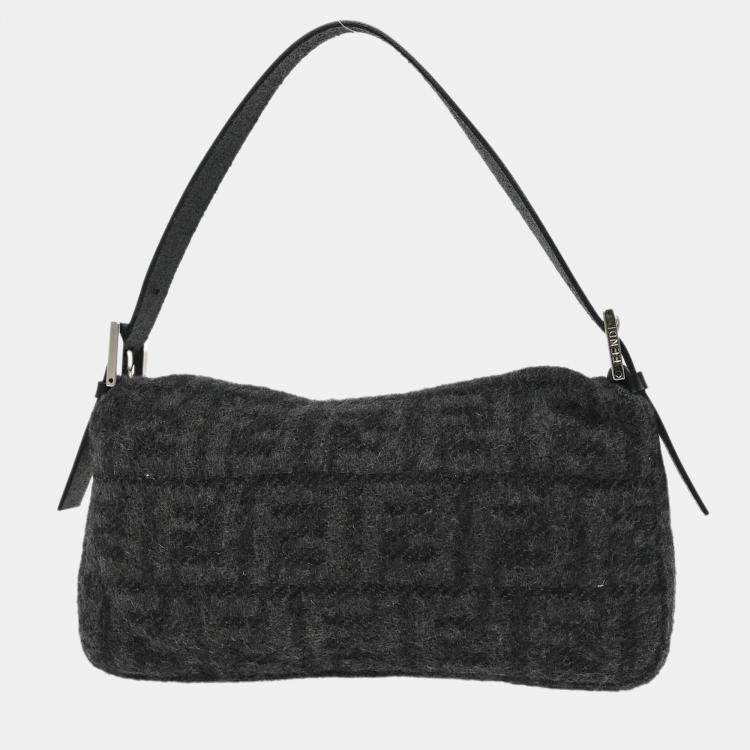 Pre Owned Fendi Gray Wool Zucca Baguette Handbag