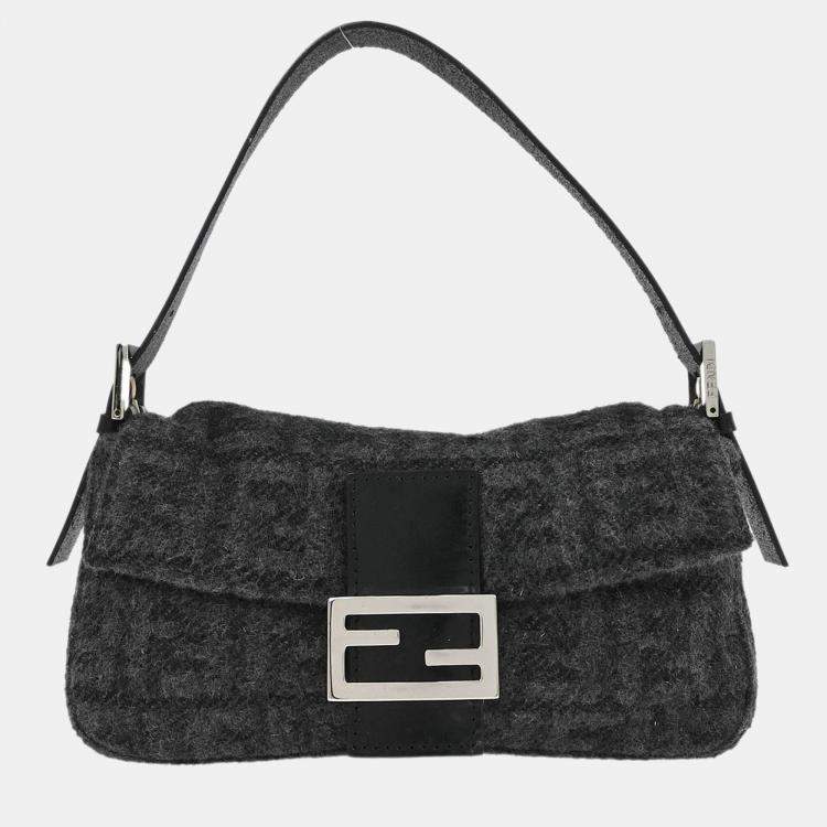 Pre Owned Fendi Gray Wool Zucca Baguette Handbag