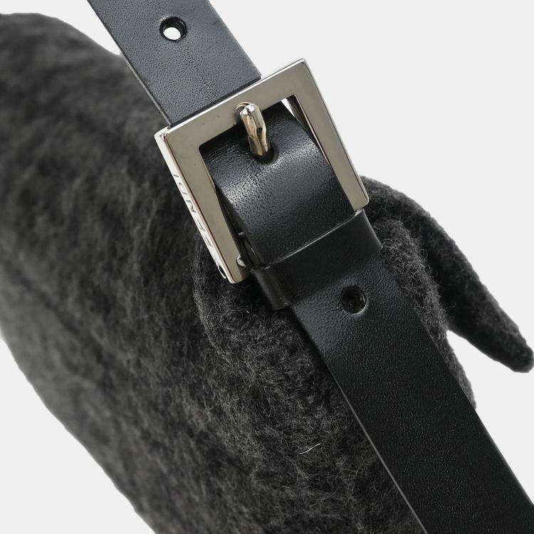 Pre Owned Fendi Gray Wool Zucca Baguette Handbag