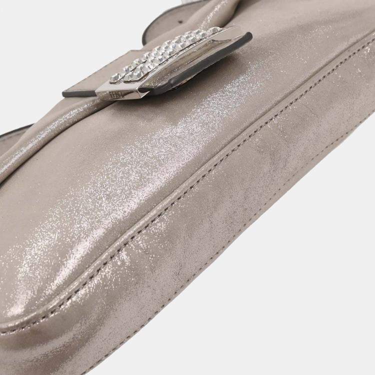 Pre Owned Fendi Metallic Silver Leather Baguette Handbag