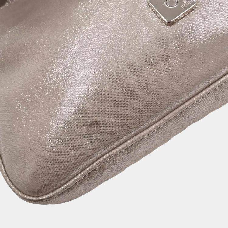 Pre Owned Fendi Metallic Silver Leather Baguette Handbag