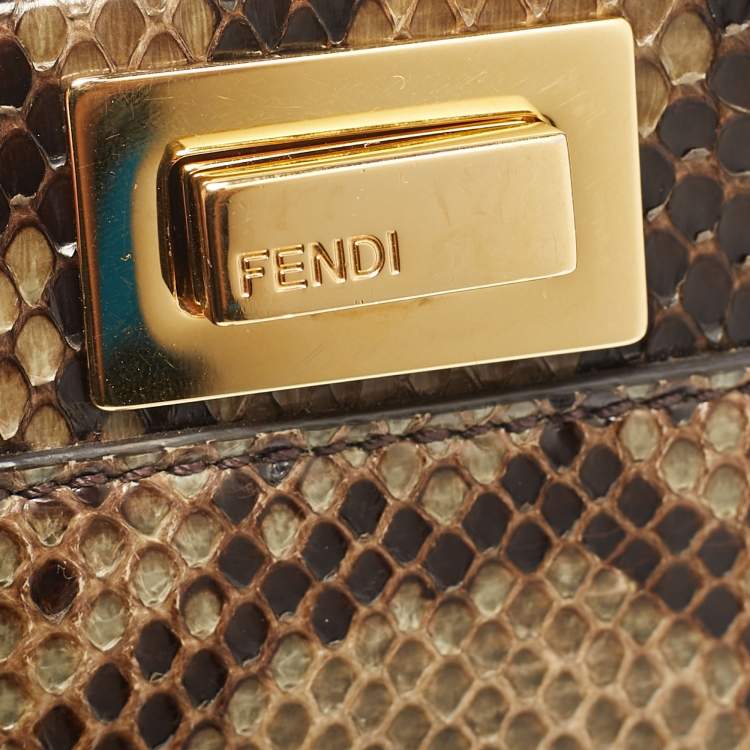 Pre Owned Fendi Olive Green/Black Python Mini Peekaboo Top Handle Bag
