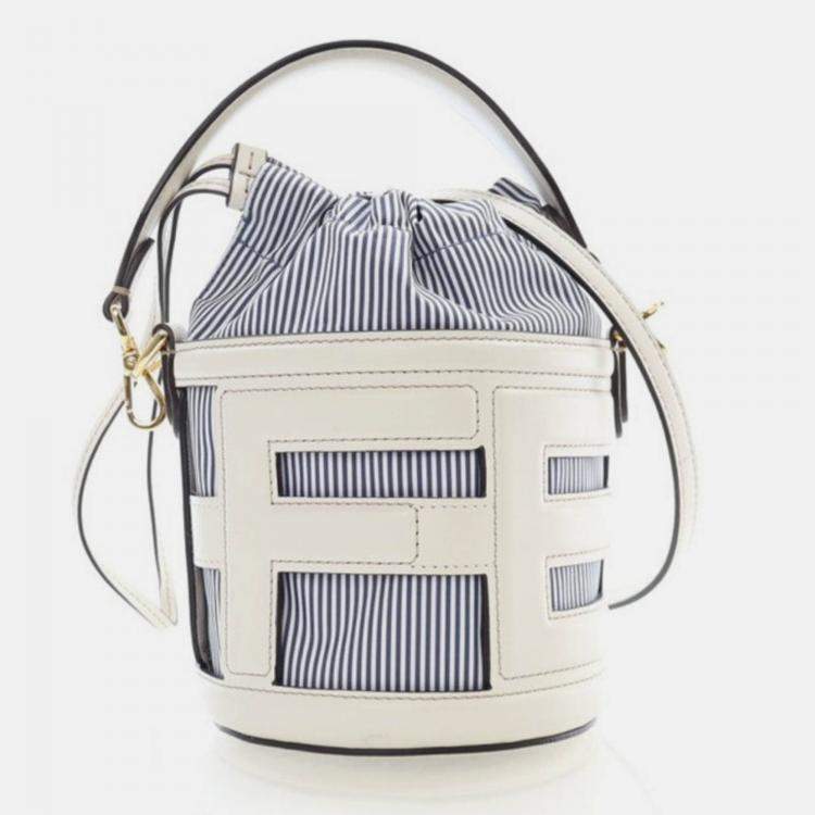 Pre Owned Fendi Step Out Blue/White Leather Bucket Bag