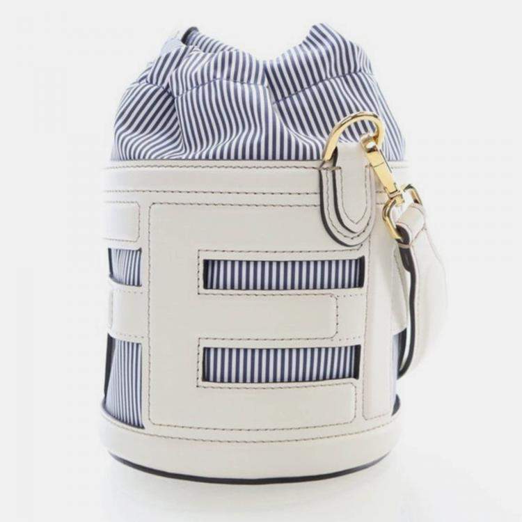 Pre Owned Fendi Step Out Blue/White Leather Bucket Bag