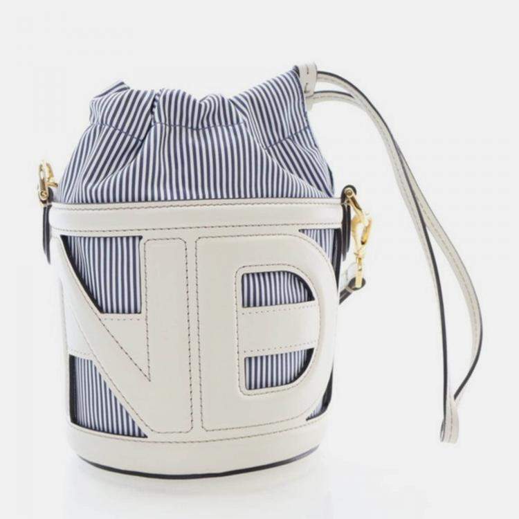 Pre Owned Fendi Step Out Blue/White Leather Bucket Bag