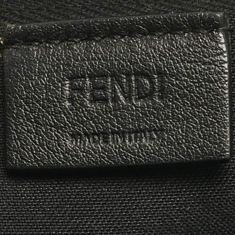 Pre Owned Fendi Black Leather and Shearling Fur FF Fflynn Zip Clutch