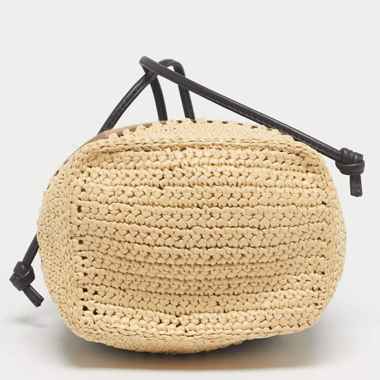 Pre Owned Fendi Tricolor Canvas and Raffia Mini Mon Tresor Drawstring Bucket Bag