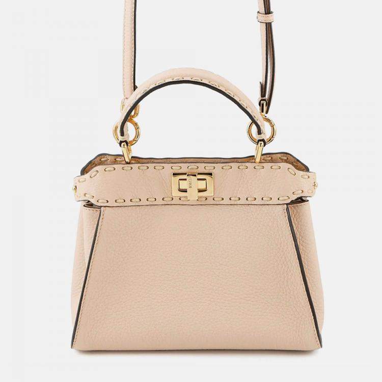 Pre Owned Fendi Peekaboo Selleria Jasmin Flower Leather Mini Handbag