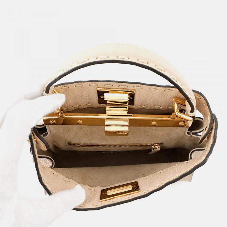 Pre Owned Fendi Peekaboo Selleria Jasmin Flower Leather Mini Handbag
