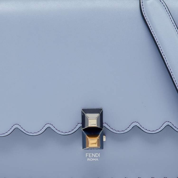 Pre Owned Fendi Light Purple Scalloped Leather Medium Kan I Shoulder Bag