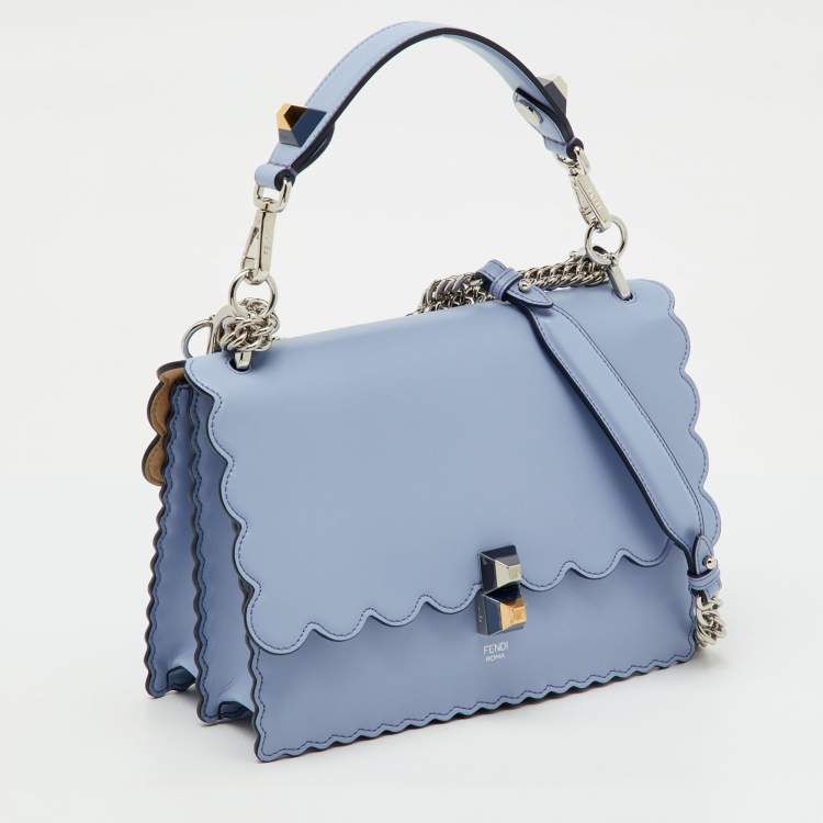 Pre Owned Fendi Light Purple Scalloped Leather Medium Kan I Shoulder Bag