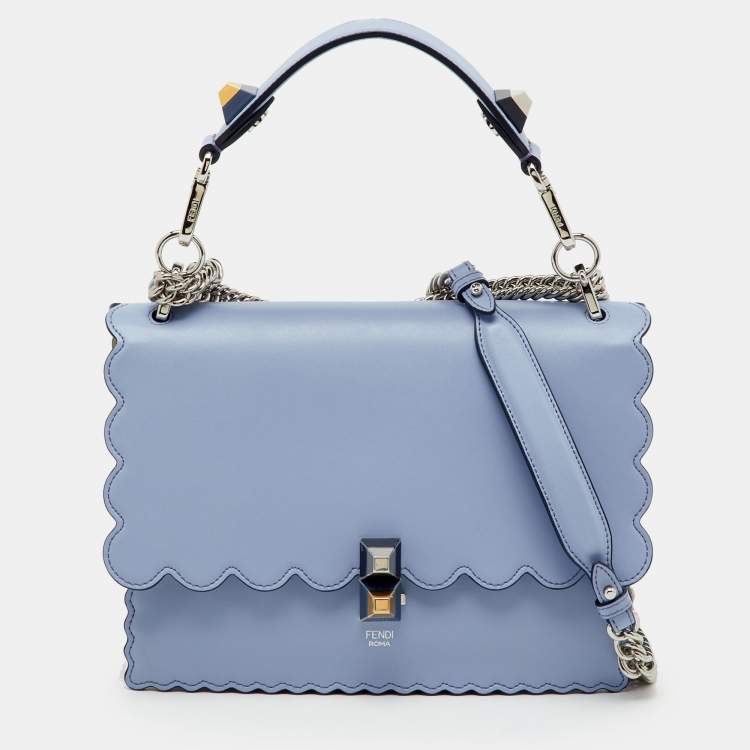 Pre Owned Fendi Light Purple Scalloped Leather Medium Kan I Shoulder Bag