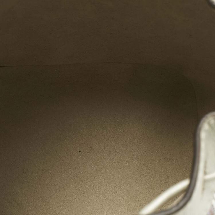 Pre Owned Fendi Grey FF Leather Crystal Mini Mon Tresor Drawstring Bucket Bag