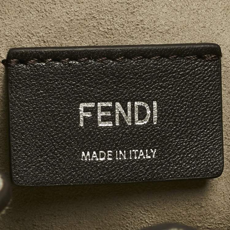 Pre Owned Fendi Grey FF Leather Crystal Mini Mon Tresor Drawstring Bucket Bag
