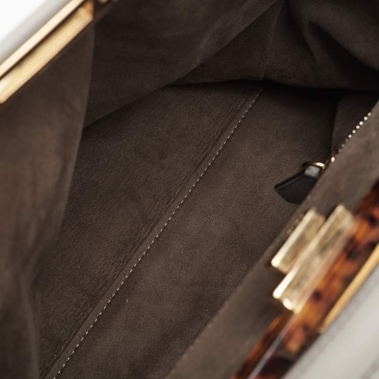 Pre Owned Fendi Grey Leather Large Peekaboo Top Handle Bag