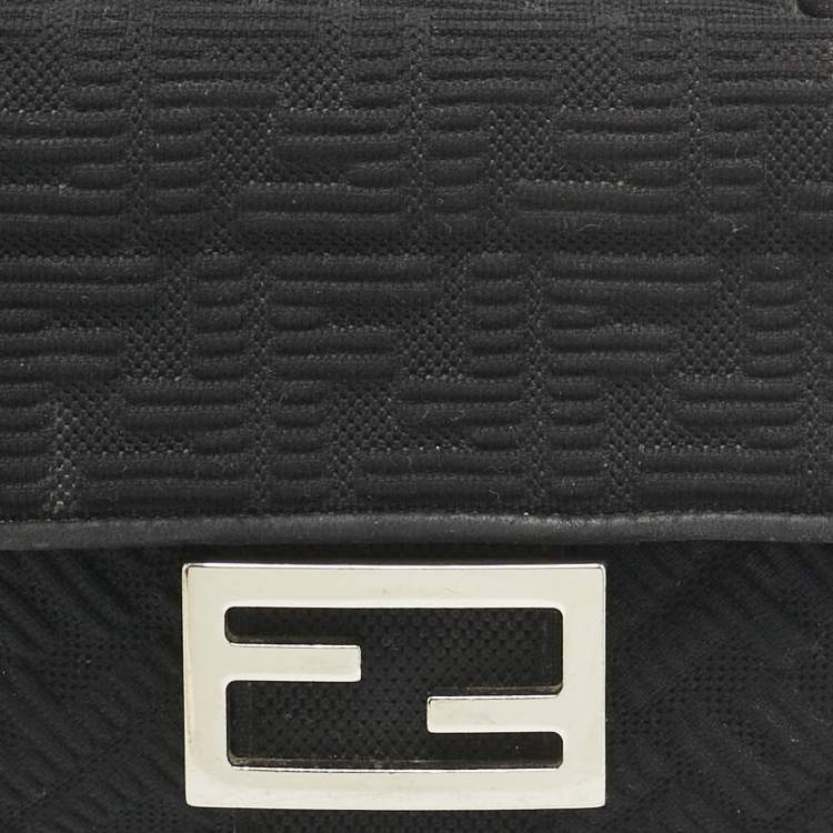 Pre Owned Fendi Black Zucca Embossed Fabric Mini Baguette Chain Crossbody Bag