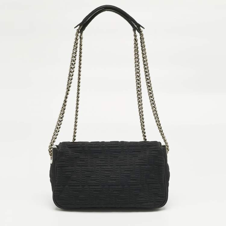 Pre Owned Fendi Black Zucca Embossed Fabric Mini Baguette Chain Crossbody Bag
