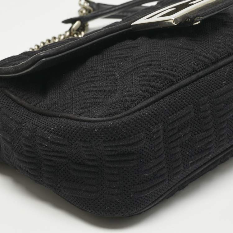 Pre Owned Fendi Black Zucca Embossed Fabric Mini Baguette Chain Crossbody Bag