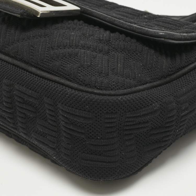 Pre Owned Fendi Black Zucca Embossed Fabric Mini Baguette Chain Crossbody Bag