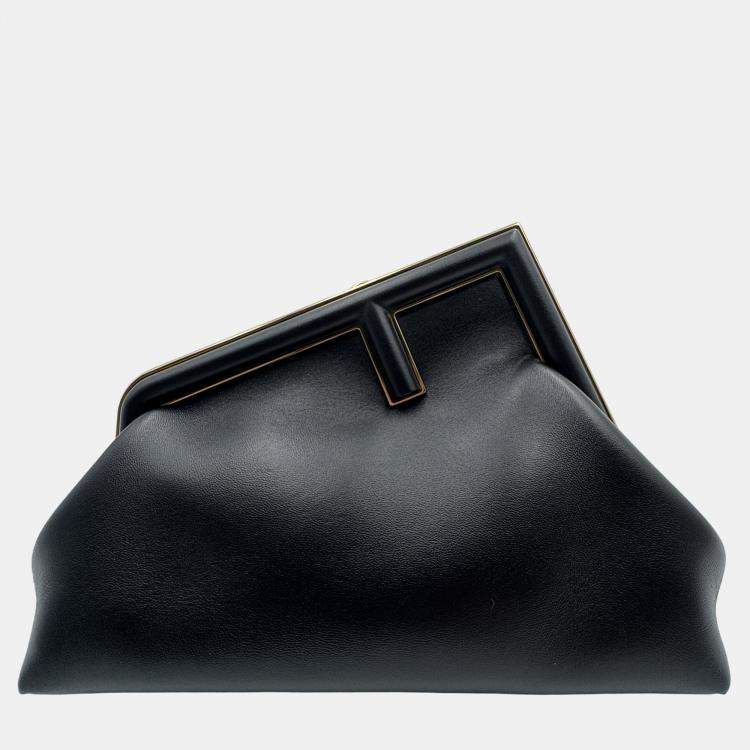 Pre Owned Fendi Black Leather Small First Clutch Bag