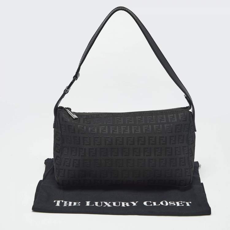 Pre Owned Fendi Black Zucchino Canvas Pochette Bag