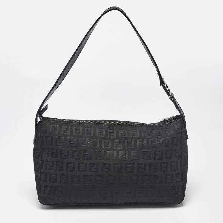 Pre Owned Fendi Black Zucchino Canvas Pochette Bag