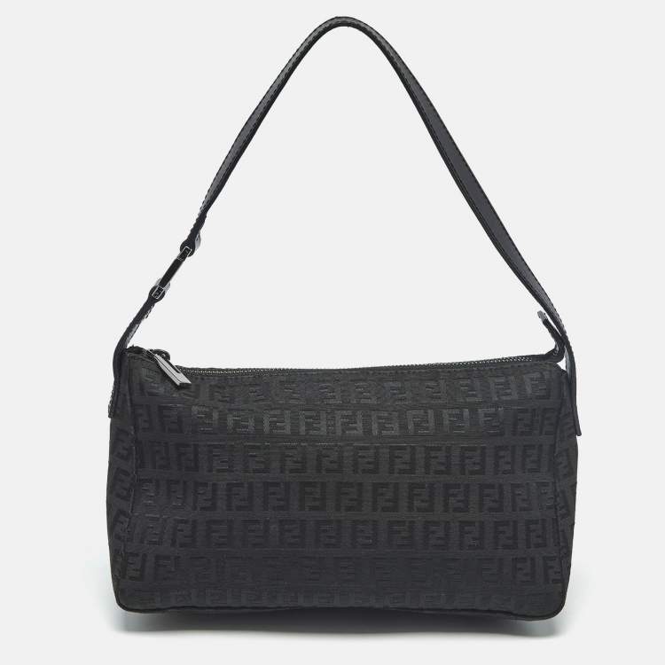 Pre Owned Fendi Black Zucchino Canvas Pochette Bag