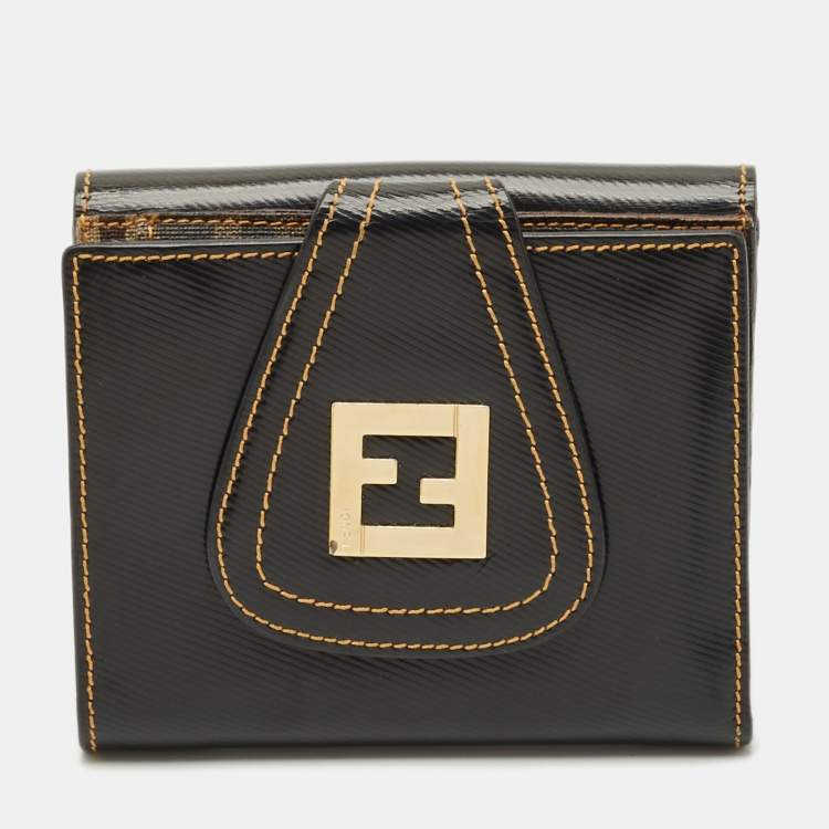 Pre Owned Fendi Black Coated Canvas French Compact Wallet
