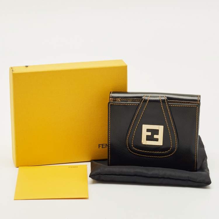 Pre Owned Fendi Black Coated Canvas French Compact Wallet