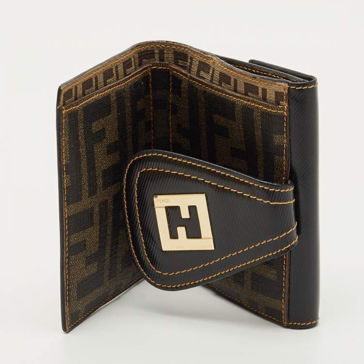 Pre Owned Fendi Black Coated Canvas French Compact Wallet
