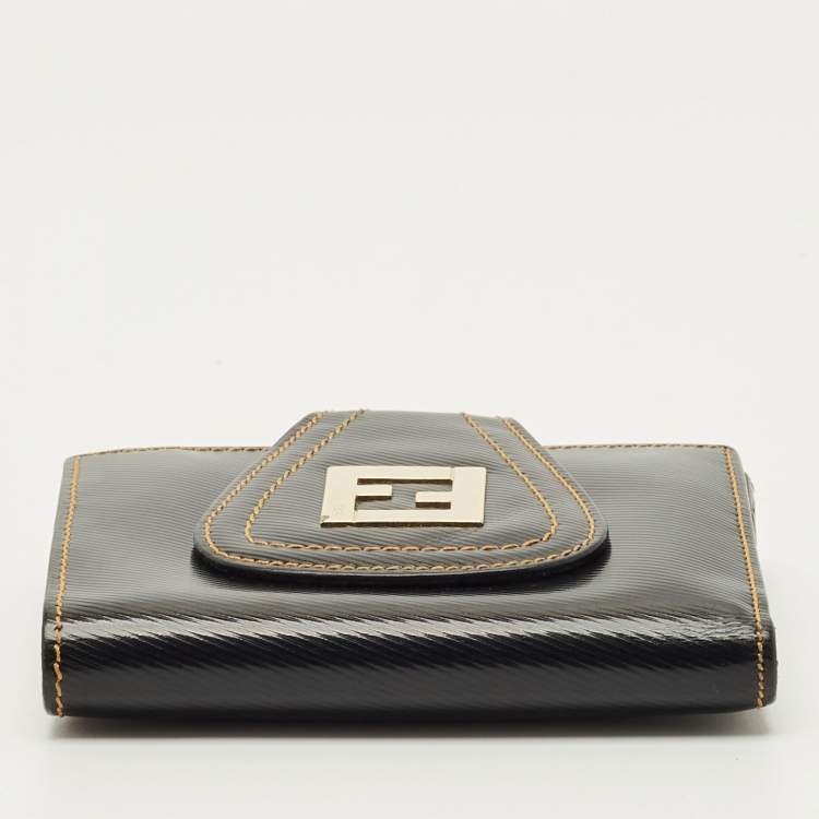 Pre Owned Fendi Black Coated Canvas French Compact Wallet